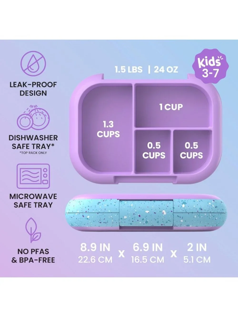 Leakproof Kids Bento Lunch Box - 4 Compartments, Built-In Ice Pack, BPA-Free